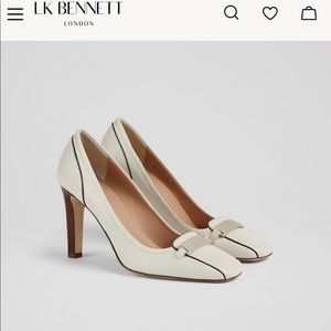 LK Bennett Franziska Cream Leather Square Toe Courts, US 7/EU 38